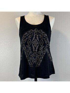 Vanity Sleeveless Tank Top Size Small Black Rhinestone Tribal Design Open Back